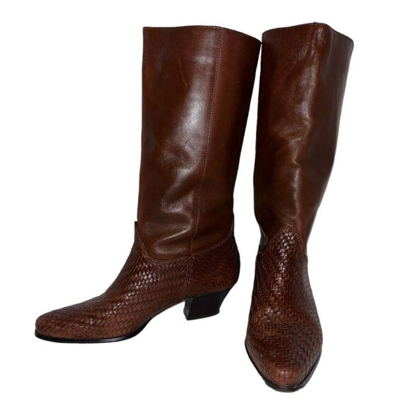 Nicole Shoes - Brown Nicole Womens Catleia Braided Woven Leather Riding Size 6.5 Deanna Boots